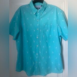 Men’s Izod Turquoise Flamingo Print Casual Shirt Size XL